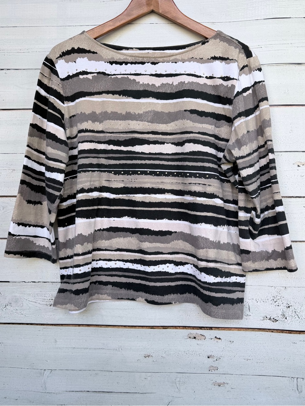 Ruby Rd. Women's Embellished Abstract Striped 3/4 Sleeve Large